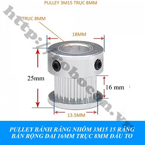 PKK1560 PULLEY BÁNH RĂNG NHÔM 3M15 15 RĂNG BẢN RỘNG ...